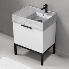 Modern Small Bathroom Vanity, 24 inch, Marble Style Sink, Free Standing